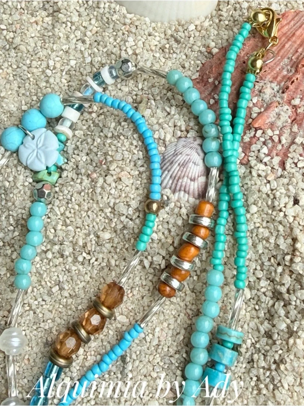 Ultra long Turquoise and White Beaded Layered Necklace